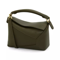 LOEWE Mini Puzzle Edge Bag in Classic Calfskin Dark Khaki Green Ghw