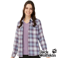 【Jack wolfskin 飛狼】女 時尚漸層格紋長袖保暖排汗襯衫『藍格』