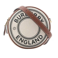 【BURBERRY】Louise 徽標圖案棉質圓餅包(自然色/棕褐色)
