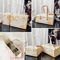 10pcs Wedding box with handle Candy box Cookies box Gift box Gift Packaging Pastry box Snack paper box Goodies Bag Door Gift box