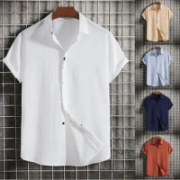 Men's Stylish Slim-Fit Chambray Shirt, Short Sleeve, Sizes S-5XL, NWT