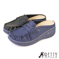 【Pretty】女款台灣製彈力乳膠氣墊輕量厚底懶人拖鞋/半拖鞋/穆勒鞋(藍色、黑色)