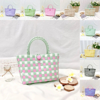 [D21xR9xC16cm] Giỏ Đan Tay, Túi Xách Đan Thủ Công Handmade, Làn Nhựa Mặc Với Áo Dài, Đầm Đi Biển Chụ