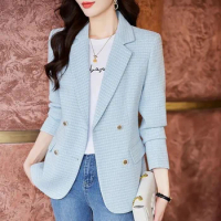 Autumn Winter Women's Blazer Coat New Solid Double Breasted Long Sleeve Suit Jacket For Office Ladies Work Wear Female Outerwear