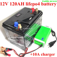 12v Lifepo4 12V 120AH battery BMS 4S 12.8V Battery for Solar Energy System inverter Boats Mobile radio robot UPS +10A Charger