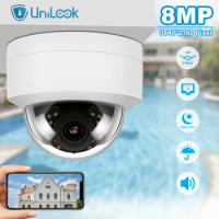 UniLook 4K 8MP Dome Outdoor Security Camera POE H.265 CCTV IP Camera Built In Microphone Hikvision Compatible IP 66 IR 30m P2P
