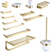 Brushed Gold Robe Hook Toilet Brush Soap Dish Bathroom Shelf Cup/Paper Holder Towel Bar Stainless Steel