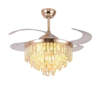 42 Inch Crystal Chandelier Ceiling Fan Lamp With Invisible ABS Blades Dimming Changeable Remote Control 110V 220V Gold