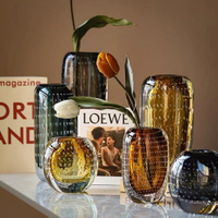 藝術透明厚底氣泡玻璃花瓶樣闆間客廳餐桌裝飾花器擺件