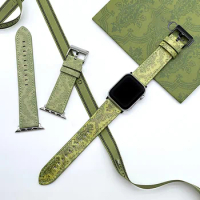 Luxury leather for Print leather Strap watch8/7/SE/6/5/43 Green leather watch strap
