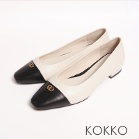 KOKKO精緻小巧金屬飾扣拼接小香風綿羊皮包鞋米白