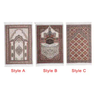 Islamic Carpet Rectangle Traditional Pattern 70x108cm/27.6"x42.5" Ethnic Style Portable Eid Rugs Tassel Decor Prayer Rug