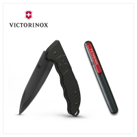 【VICTORINOX 瑞士維氏】折疊式獵刀/極黑+磨刀棒 組合(0.9415.DS23+4.3323)
