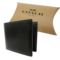 COACH 男款8卡對折短夾附活動式證件夾禮盒(全皮-黑)