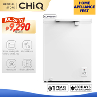 CHiQ CCF05DW 5 cu. ft. Chest Freezer 141 L Meat Freezer 4D Cooling Direct Cool Hovering Door from 45°-75° With LED Lamp Vertical Handle with a Combined Lock Conversion Between Refrigerator and Freezer 10 Years compressor Warranty