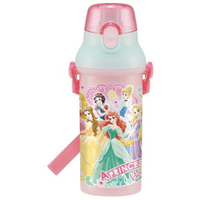 小禮堂 迪士尼 公主 日製 直飲式水壺 附背帶 塑膠水瓶 兒童水壺 隨身瓶 480ml Ag+ (粉 禮服)