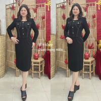 MIN SHOP - Váy Suôn Cao Cấp Đầm Trung Niên Quảng Châu Voan Voi Dress Đen Size XL Chất Liệu Cao Cấp G