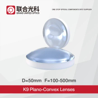 Dia 50mm Plano Convex Lenses K9 Optical Glass PCX With VIS NIR SWIR Coating FL100mm 160mm 250mm 500mm