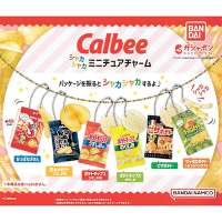全套6款 日本正版 Calbee 模型吊飾 扭蛋 轉蛋 洋芋片 餅乾 蝦風味 堅脆洋芋片 鹽味 海苔鹽味 披薩 卡樂比 BANDAI 萬代 - 701290
