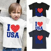 Toddler Boys I Love USA Text Print T Shirts American Flag Shirt Kids Independence Day Thermal Shirts for Boys Boy Shirt Set