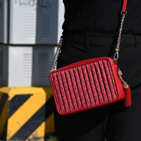 【Michael Kors】經典滿版MK印花皺摺流蘇吊飾方包斜背包(紅)