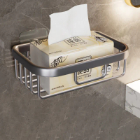 【EchoLife】太空鋁方形款衛生紙架 面紙架 免打孔 無痕紙巾架 浴室 置物架 收納架(方形款)