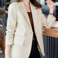 Yitimuceng Solid Formal Blazer for Women Fall Winter 2023 New Korean Fashion Slim Long Sleeve Jacket Office Ladies Casual Coats