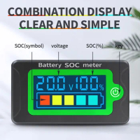 Waterproof Battery Capacity Indicator DC Voltmeter 8-100V Lead Acid Lithium Iron Battery Tester SOC Meter 12V 24V 48V 72V