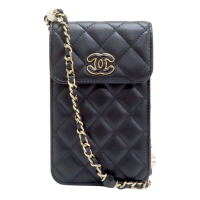 【二手名牌BRAND OFF】CHANEL 香奈兒 黑色 菱格紋 羊皮 鍊帶 肩背包 手機包
