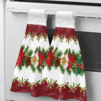 Christmas Flower Berry Bell Gift Hand Towels Microfiber Hanging Cloth Quick Dry Cleaning Cloth Christmas Decor Kitchen Towel