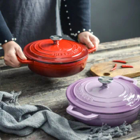 Light Luxury Cast Iron Enamel Cooking Pots Braised Baked Multi-Use Pot Open Flame Compatible Essential Kitchen Cookware for Soup