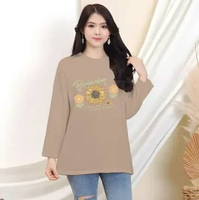 Kaos Oblong Oversize Lengan Panjang Wanita Sunflower/ Tshirt Bunga Matahari XL Kuning Kubus