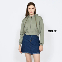 OBLO Hoodie Crop Oversize Wanita Polos Zipper