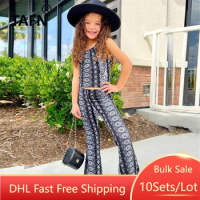 10Sets Bulk Items Wholesale Girl Sets Sleeveless Printing Tops Flare Pants Suits Kids Summer Casual Clothes Suits for Child M113