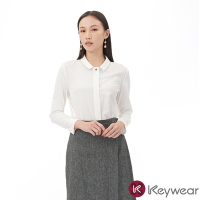 KeyWear奇威名品     珠鍊裝飾時尚優雅襯衫-白色