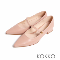 KOKKO經典質感金屬小飾扣顯瘦綿羊皮瑪莉珍鞋粉色