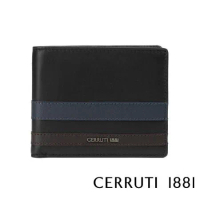 【Cerruti 1881】限量2折 義大利頂級小牛皮4卡零錢袋皮夾 全新專櫃展示品(黑色 CEPU05693M)