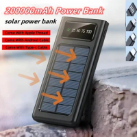 Hot 200000mAh Ultra-Large Capacity Power Bank Solar Charging PowerBank Come With Four Wires Suitable For Samsung Apple Huawei