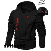 BONUS TOPI !!!  Sweater Hoodie Distro Eiger Premium Quality Text Eiger kiri kanan merah / Pakaian Pr