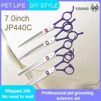 Yijiang Professional JP440C 7.0inch Purple Gem Pet Grooming Straight/Curved/Thinning/Chunker Scissors Set Dog Gromming