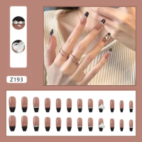 Hand Painted Nails Black French Long Finished Manicure Rhinestone Love Removable Nails 24 Pieces Clear Nails Extra Strength