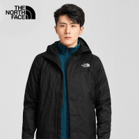 【The North Face】北面男款黑藍色防水透氣保暖連帽三合一外套|4U7MU6Y