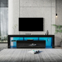 Modern gloss black / white TV Stand for 80 inch TV , 20 Colors LED TV Stand w/Remote Control Lights