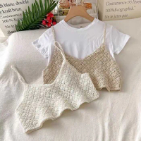 V-neck sleeveless women's crop top knit with vintage fashion floral crochet
