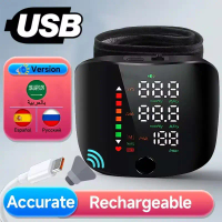 【5 Years Warranty】Rechargeable Automatic Wrist Blood Pressure Monitor Digital English Voice Broadcas