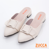 ZUCCA-皮革方扣尖頭平底拖鞋-白-z6811we