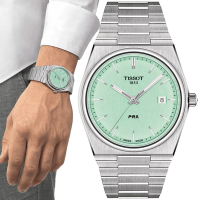 TISSOT天梭 官方授權 PRX系列 復古簡約石英腕錶-薄荷綠 禮物 推薦 40mm/T1374101109101