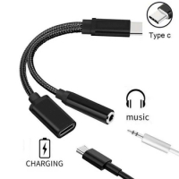 Audio Adapter Type C to 3.5mm Charge 2 In 1 USB C Splitter Headphone AUX Audio Cable for Xiaomi Huawei Samsung Oneplus Splitter