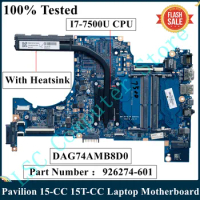 For HP Pavilion 15-CC 15T-CC Laptop Motherboard With Heatsink I7-7500U CPU 926274-601 926274-001 DAG74AMB8D0 DDR4