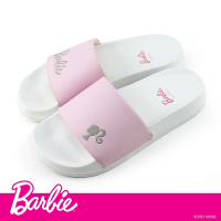 Barbie 芭比經典logo款電繡一片式運動拖鞋-甜心粉